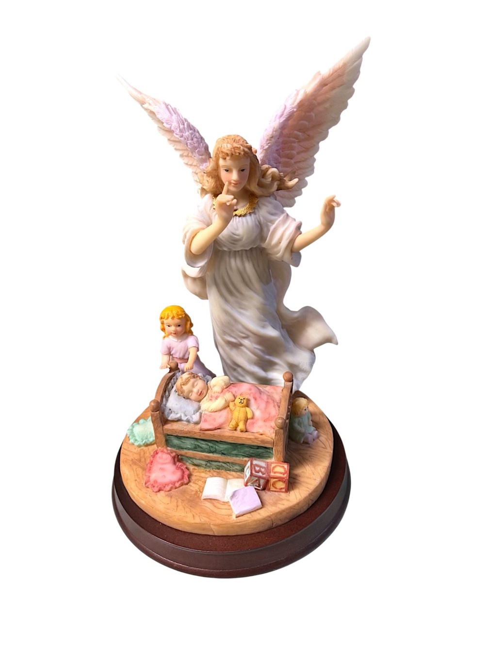 Seraphim Angel Classics 12” Guardian Angel Watch Over Me Cherry Wood Base 1996